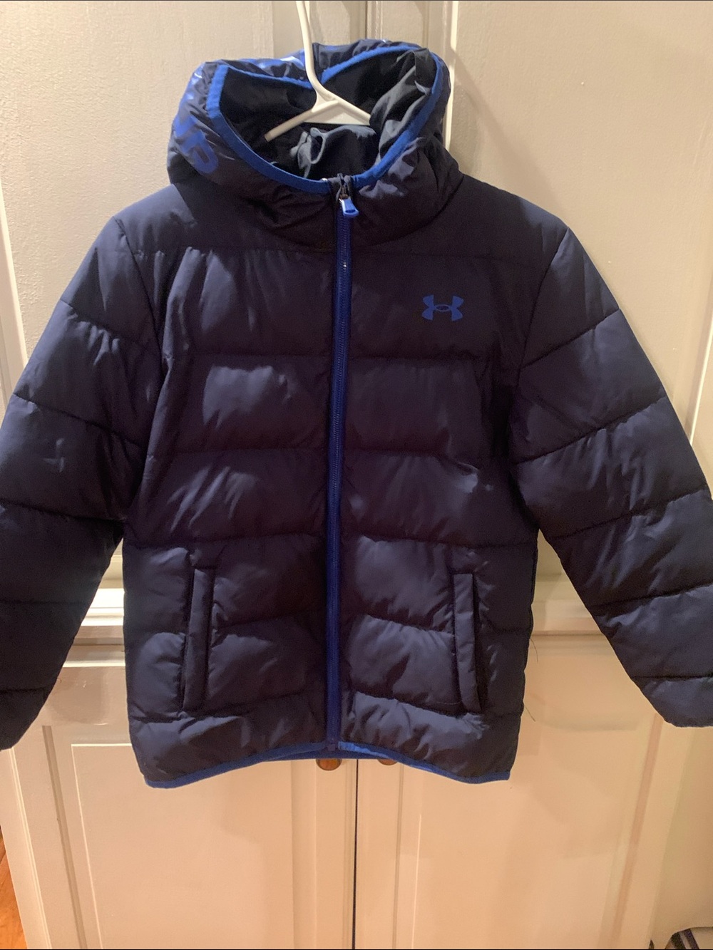 Under Armour Boys Dark Navy Puffer Jacket with Blue Trim